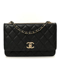 Lambskin Quilted Trendy CC Wallet On Chain WOC Black