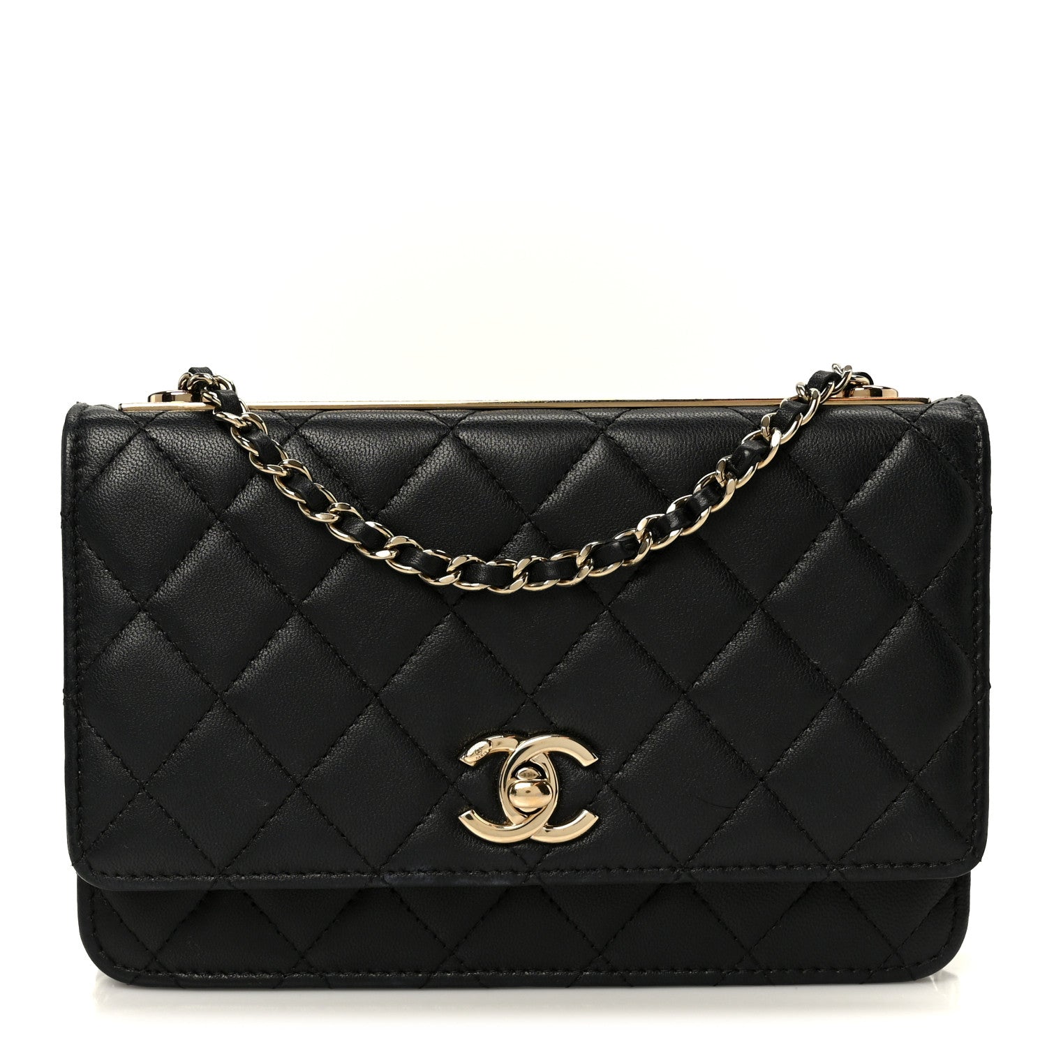 Lambskin Quilted Trendy CC Wallet On Chain WOC Black