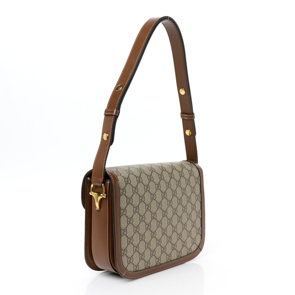 GG Supreme Monogram Azalea Calfskin Horsebit 1955 Shoulder Bag Beige Brown Sugar