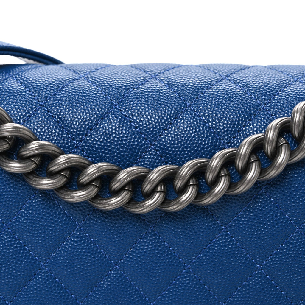 Caviar Quilted Medium Boy Flap Dark Blue