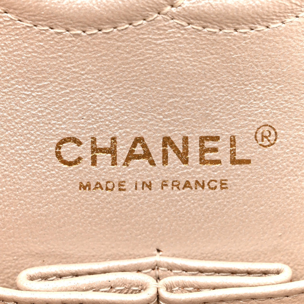 Pearly Caviar Quilted Medium Double Flap Light Beige