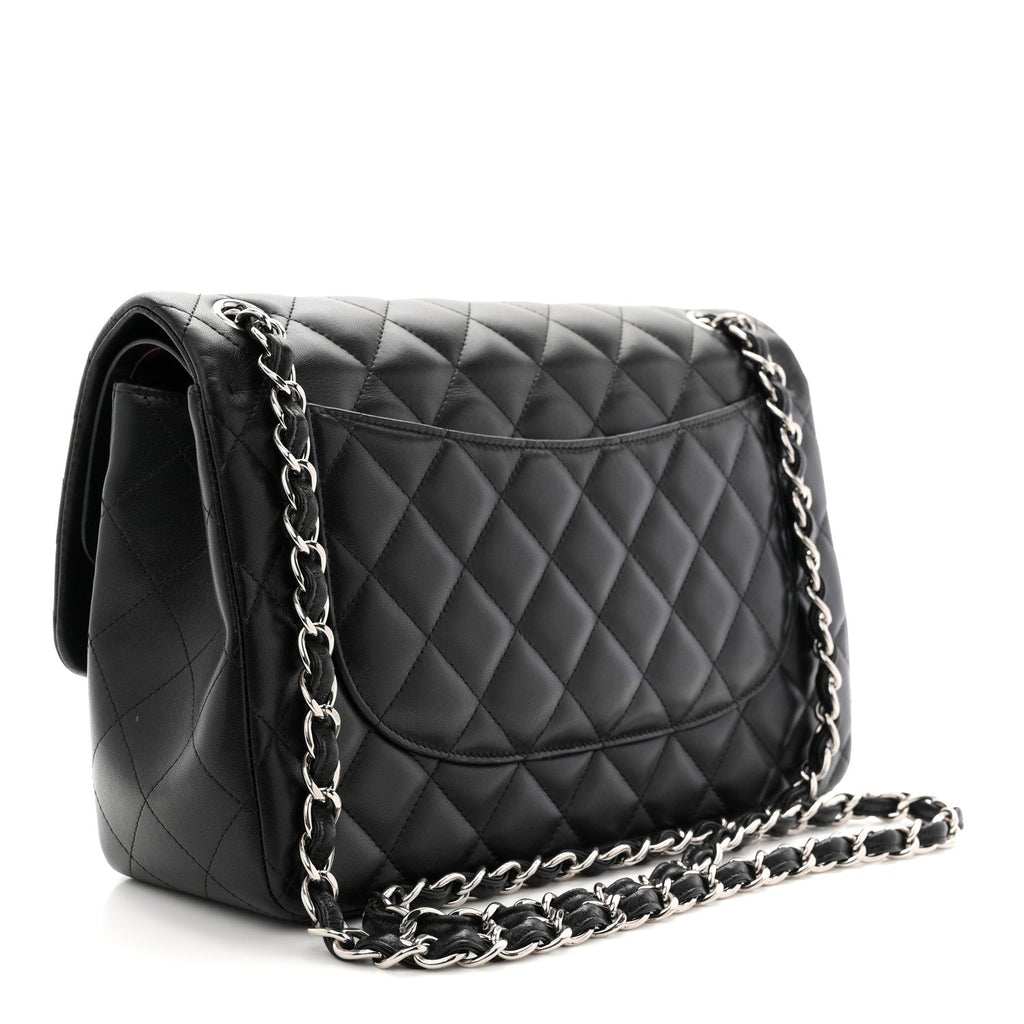 Lambskin Quilted Jumbo Double Flap Black