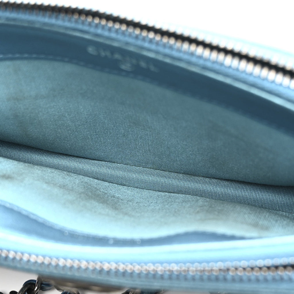 Metallic Caviar Quilted Small Boy Clutch With Chain Turquoise