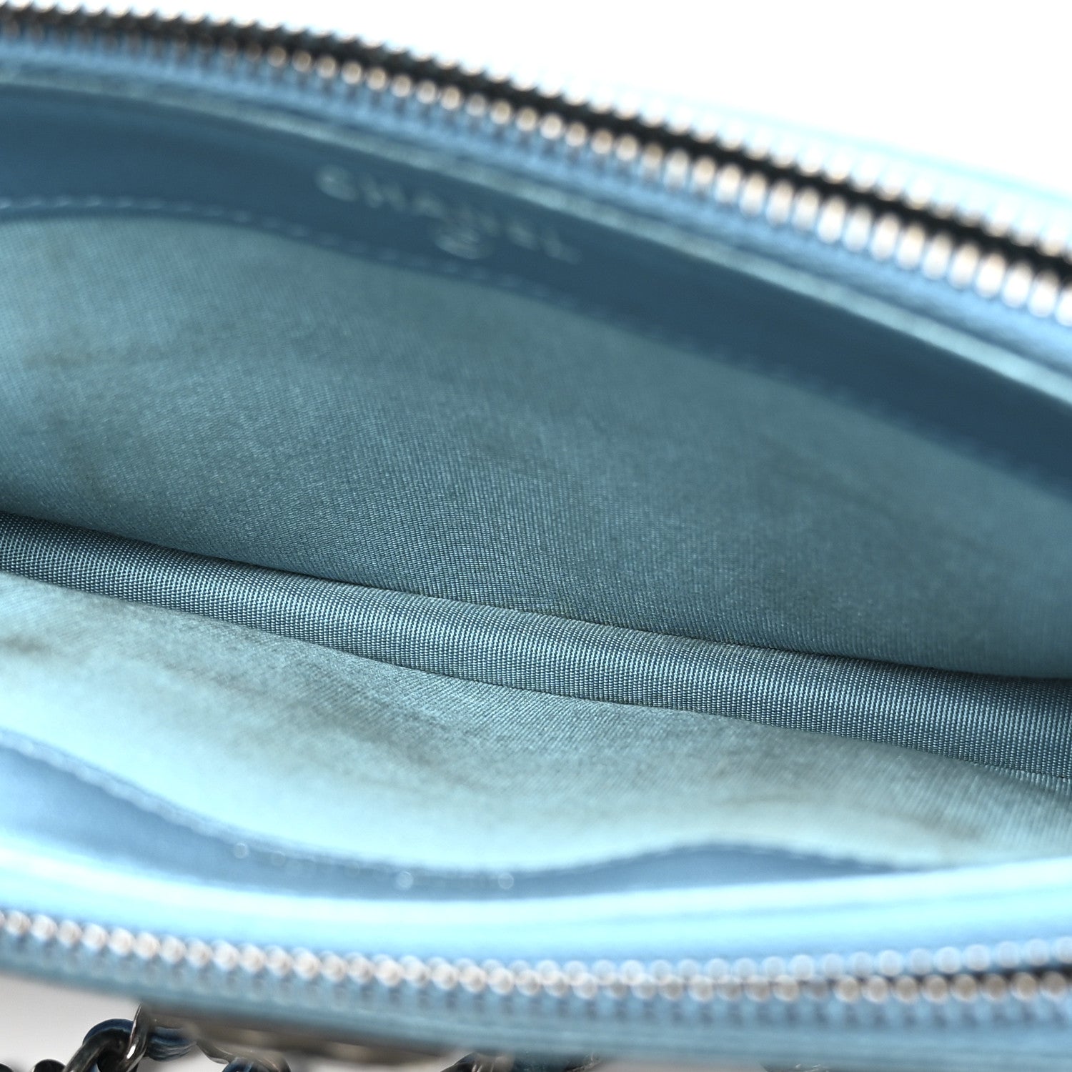 Metallic Caviar Quilted Small Boy Clutch With Chain Turquoise