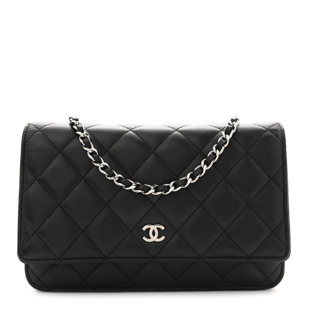 Lambskin Quilted Wallet On Chain WOC Black