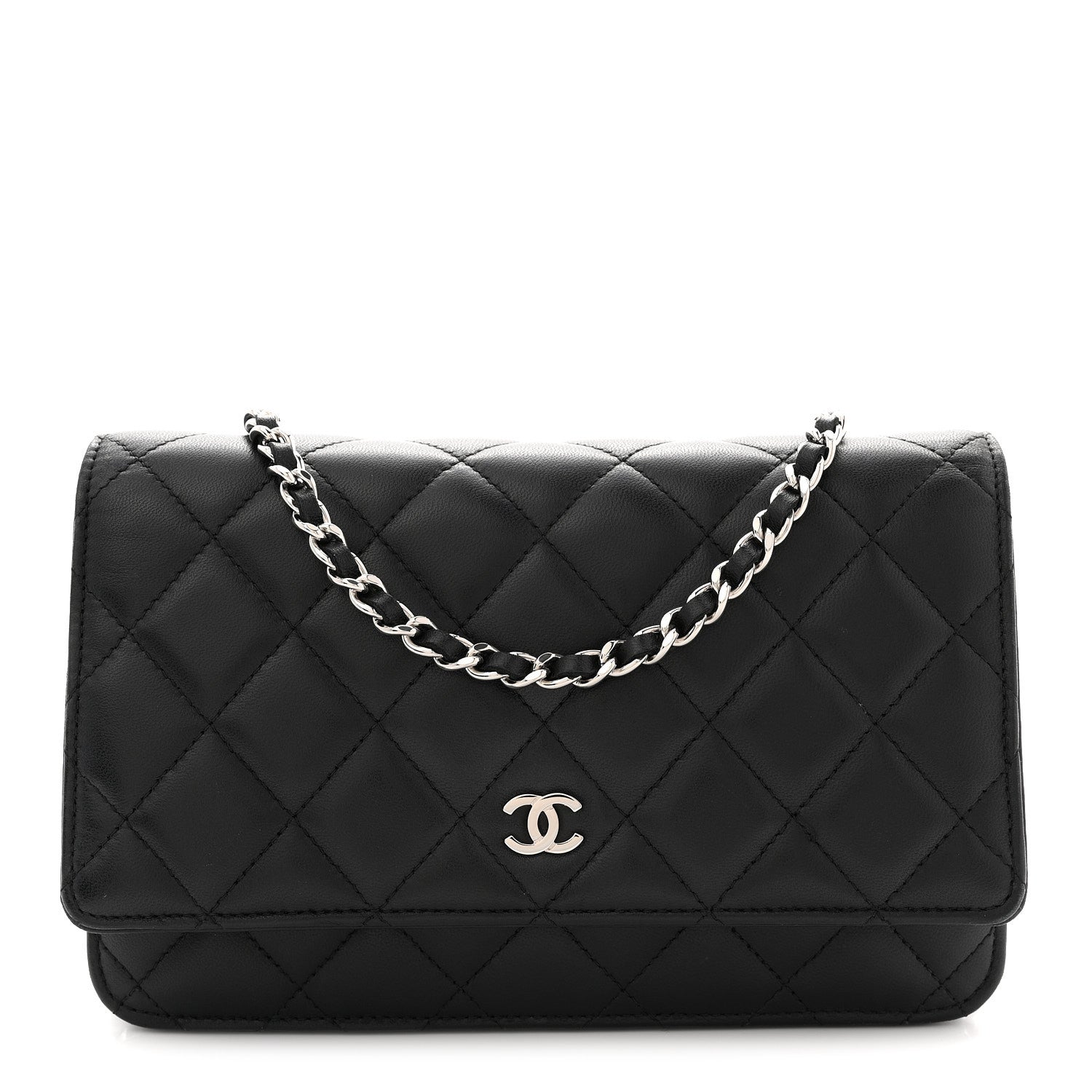Lambskin Quilted Wallet On Chain WOC Black