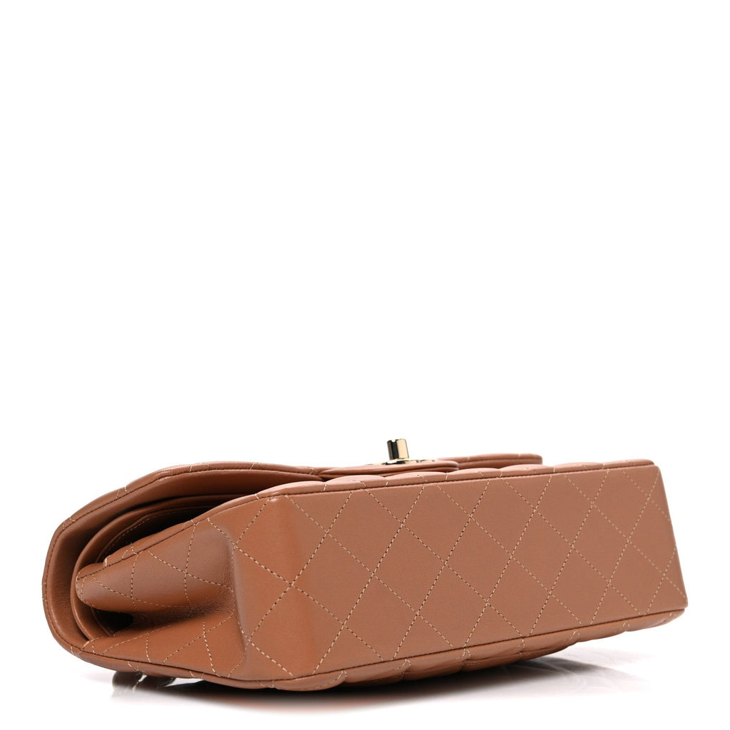 Lambskin Quilted Small Double Flap Brown