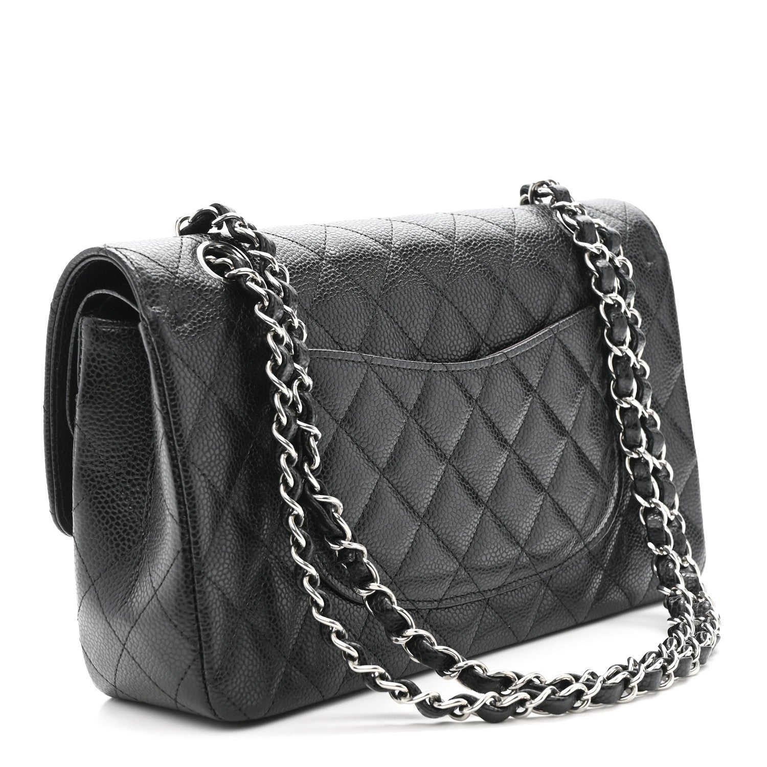 Caviar Quilted Medium Double Flap Black