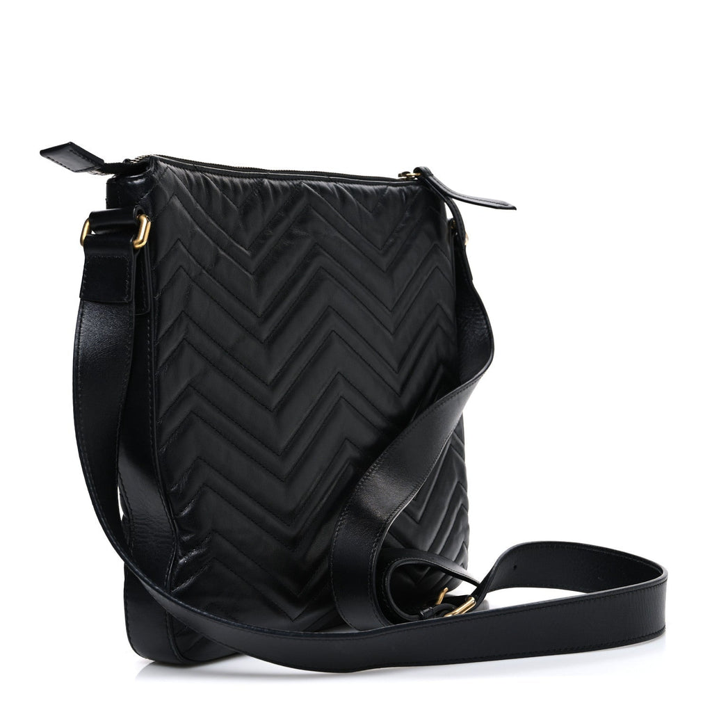 Calfskin Matelasse GG Marmont Flat Messenger Bag Black