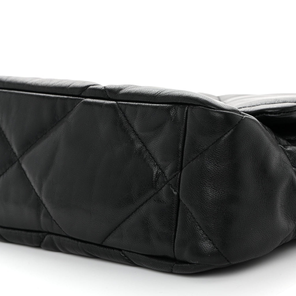 Shiny Goatskin Quilted Large Chanel 19 Flap Black