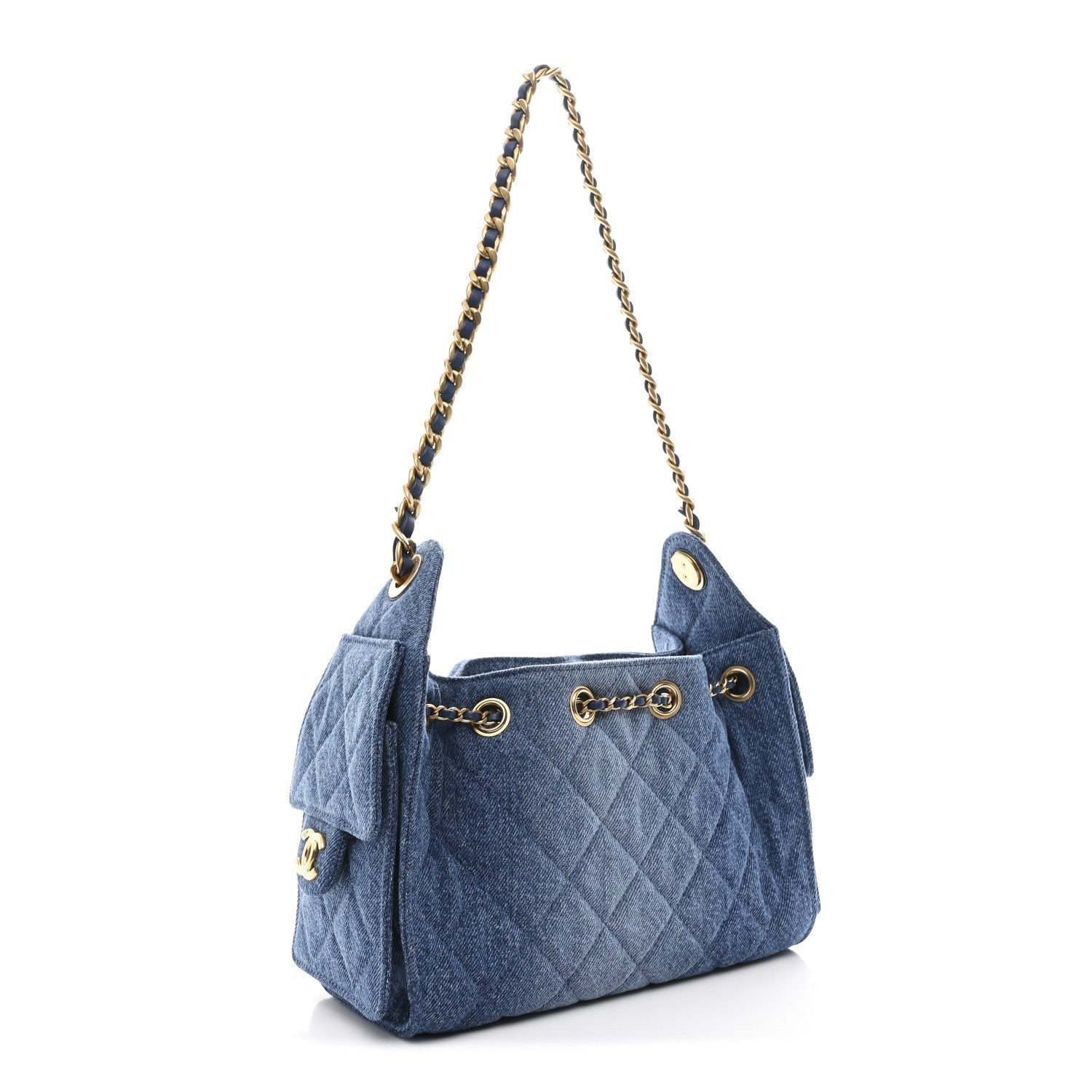 Washed Denim Quilted Mini Chanel 25 Handbag Blue
