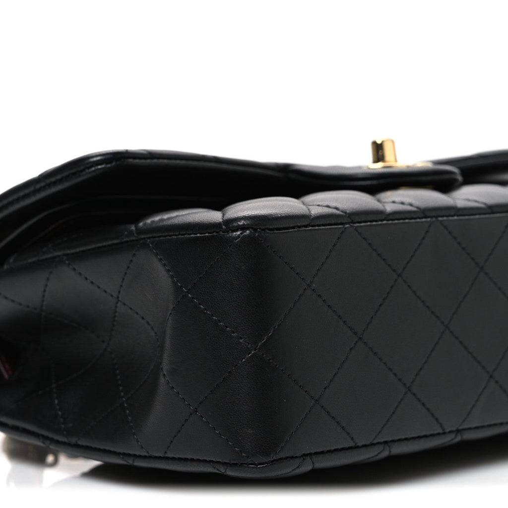 Lambskin Quilted Small Double Flap Black