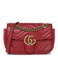 Calfskin Matelasse Mini GG Marmont Shoulder Bag Hibiscus Red