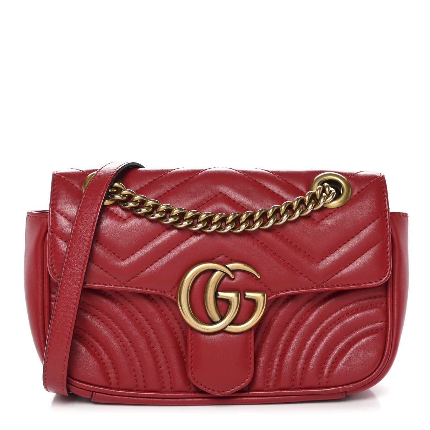 Calfskin Matelasse Mini GG Marmont Shoulder Bag Hibiscus Red