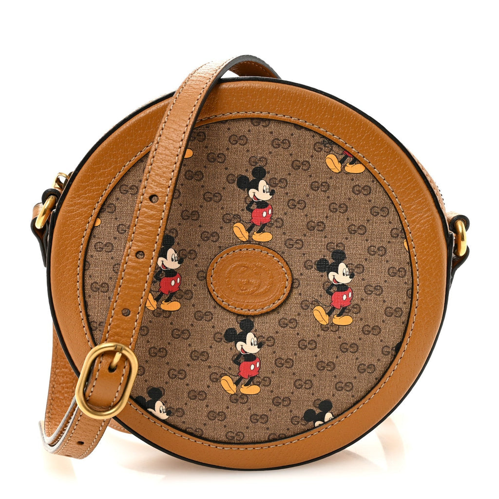 X DISNEY Mini Vintage GG Supreme Monogram Mickey Mouse Round Shoulder Bag Beige Vintage Sun Oil