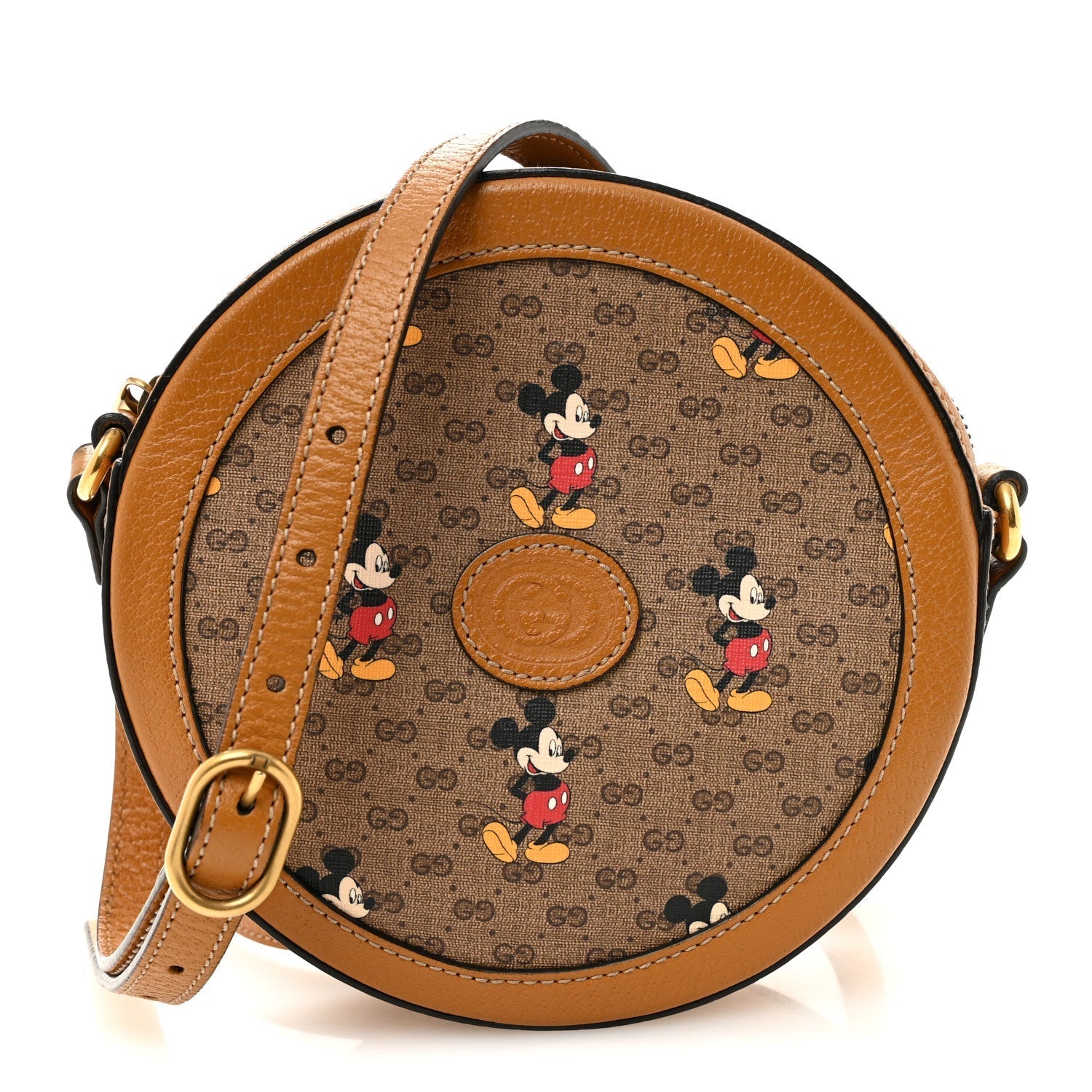 X DISNEY Mini Vintage GG Supreme Monogram Mickey Mouse Round Shoulder Bag Beige Vintage Sun Oil