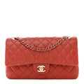 Lambskin Quilted Medium Double Flap Brown