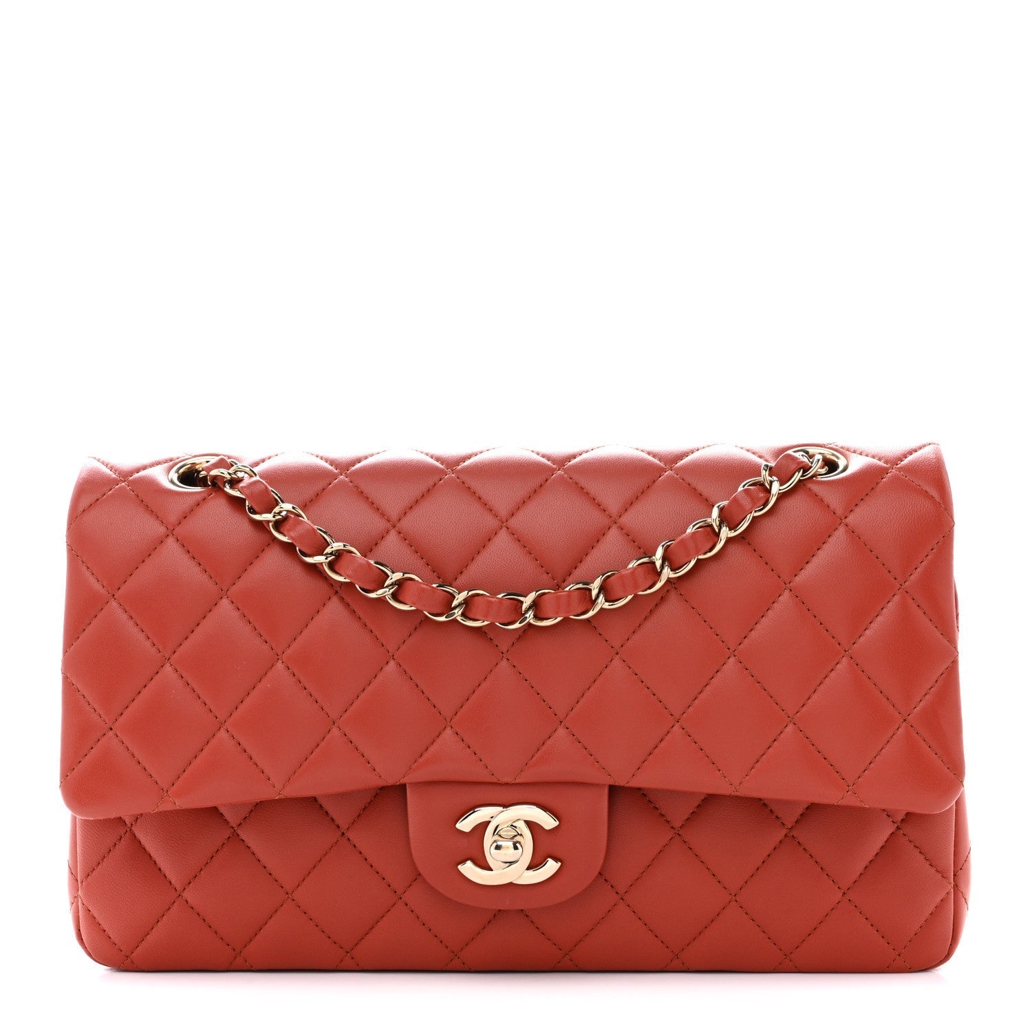 Lambskin Quilted Medium Double Flap Brown
