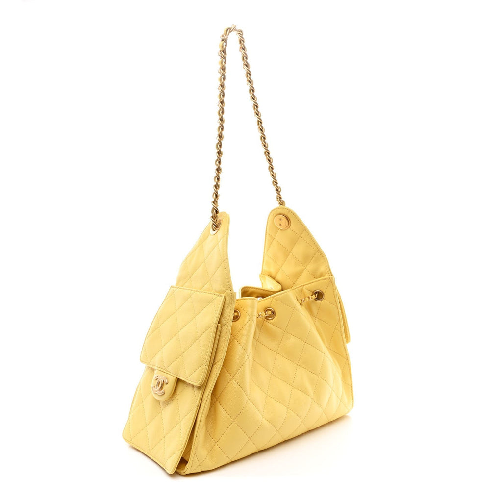 Caviar Quilted Small Chanel 25 Handbag Light Yellow