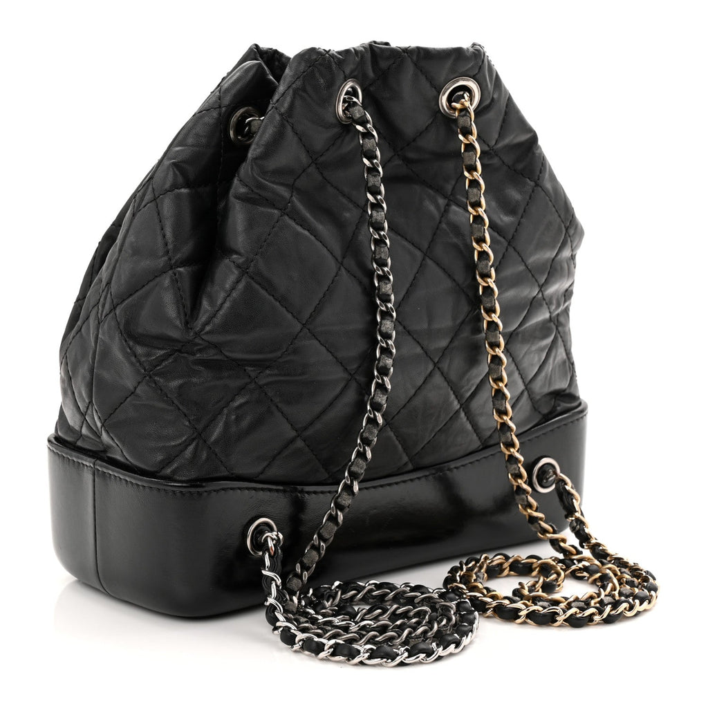 Aged Calfskin Quilted Small Gabrielle Backpack Black