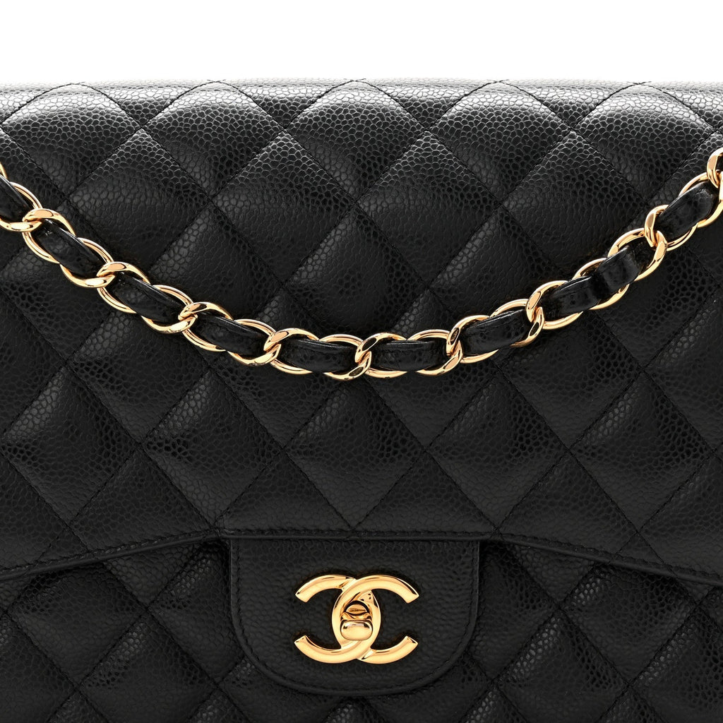 Caviar Quilted Jumbo Double Flap Black