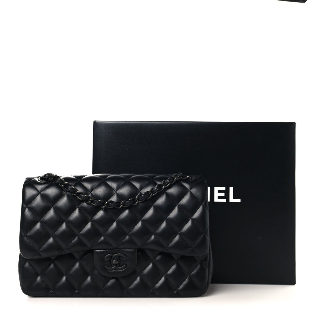 Lambskin Quilted Jumbo Double Flap So Black