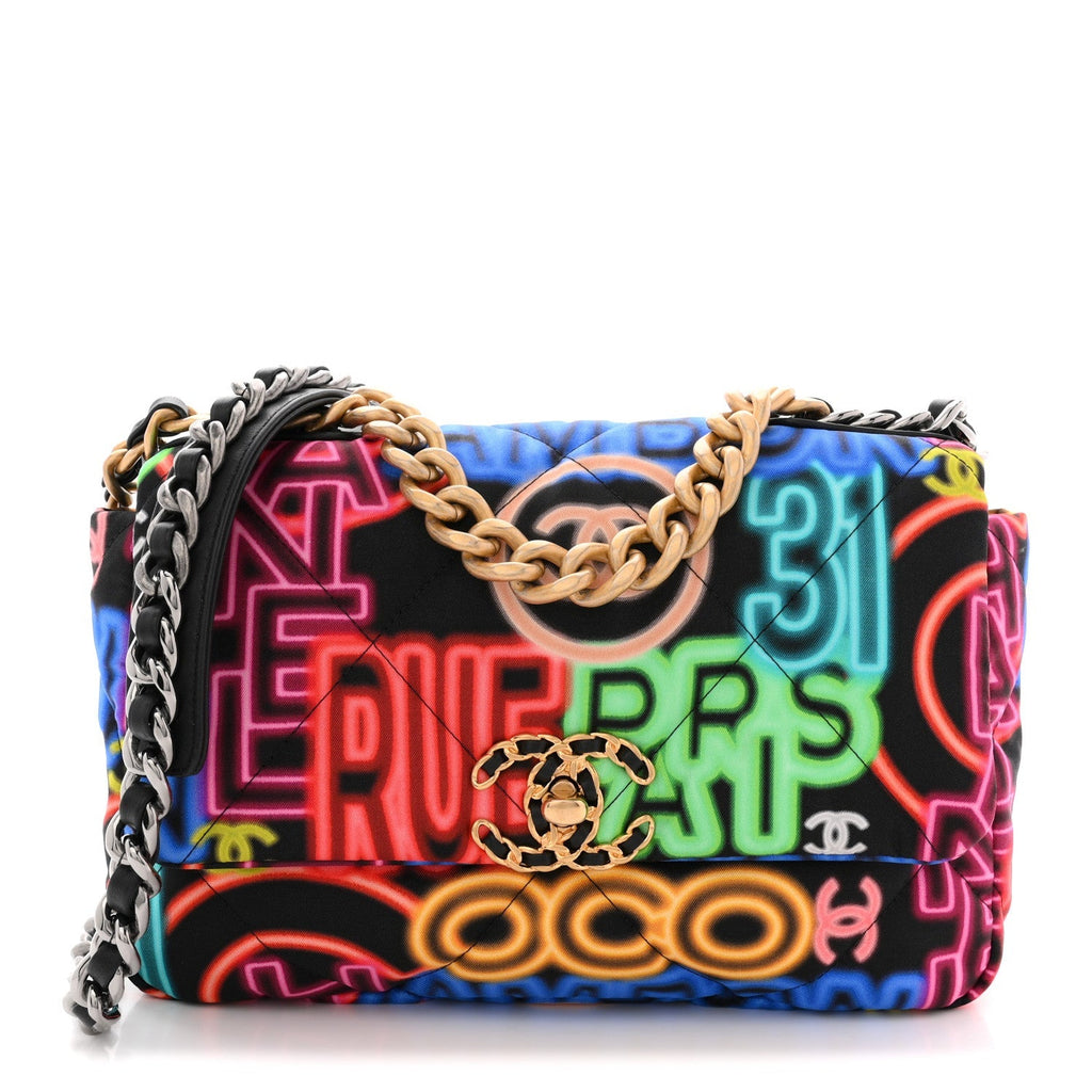 Fabric Printed Medium Chanel 19 Flap Black Multicolor
