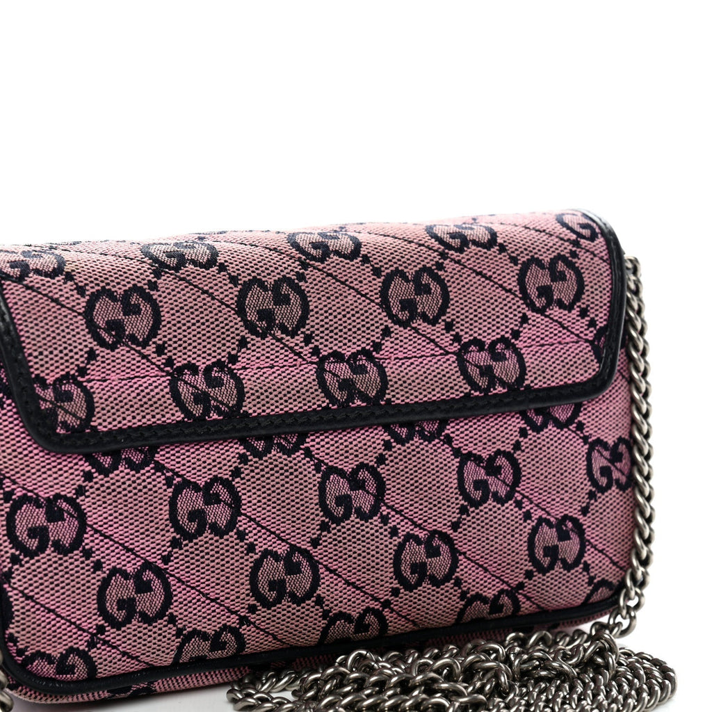 Monogram Multicolor Matelasse Diagonal Super Mini GG Marmont Shoulder Bag Pink Blue