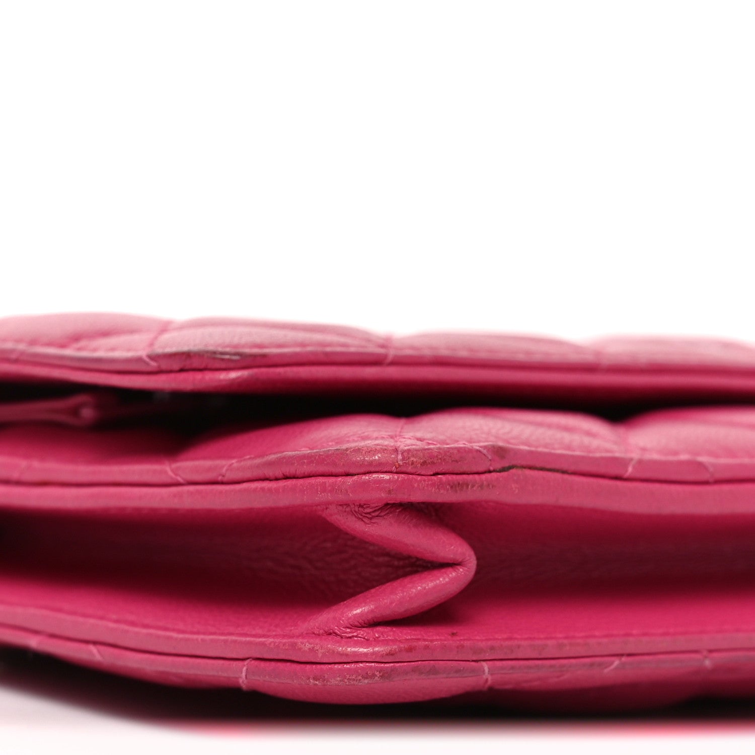 Lambskin Quilted Wallet On Chain WOC Dark Pink