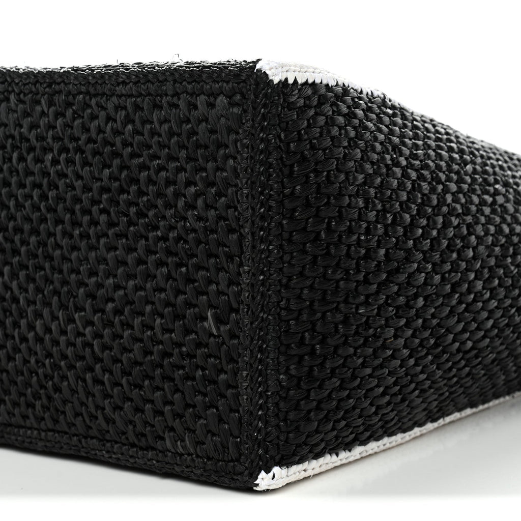 Raffia Large Paula's Ibiza Logo Tote Black White