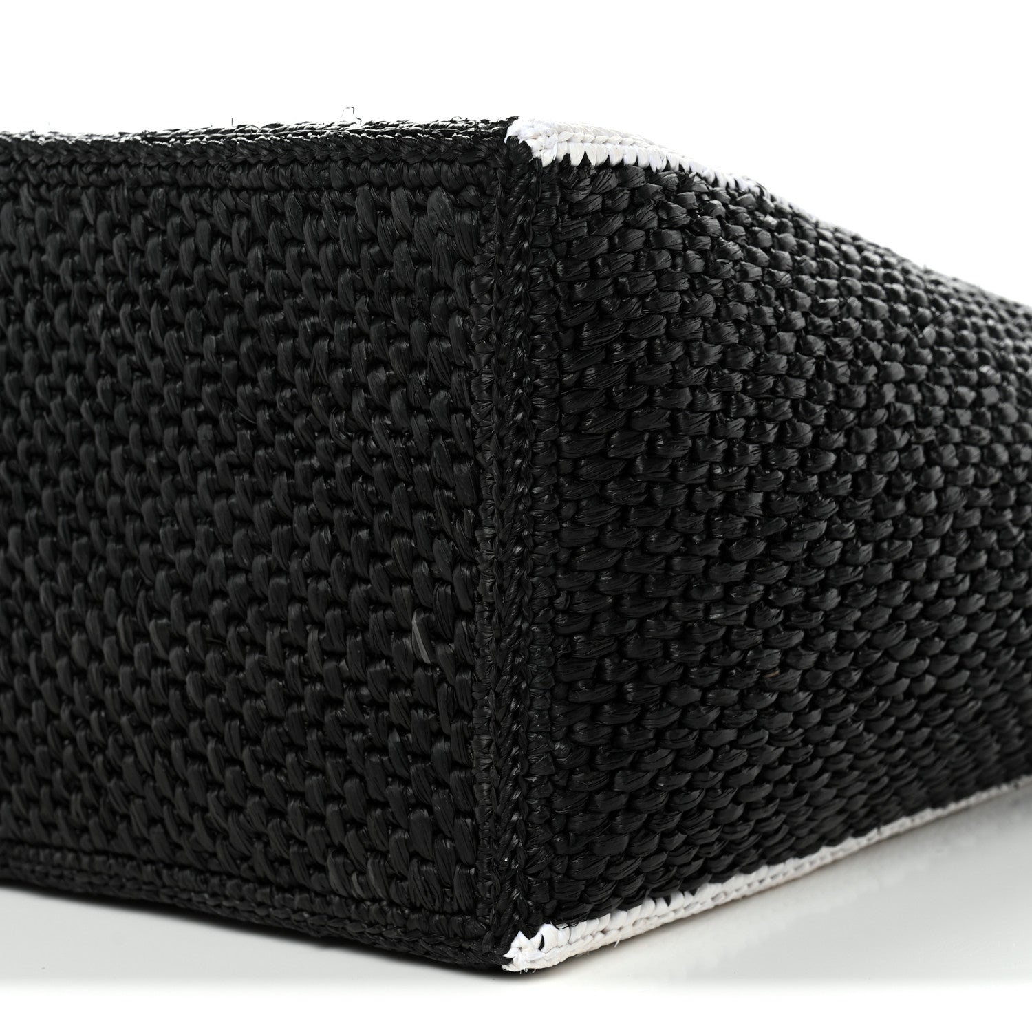 Raffia Large Paula's Ibiza Logo Tote Black White