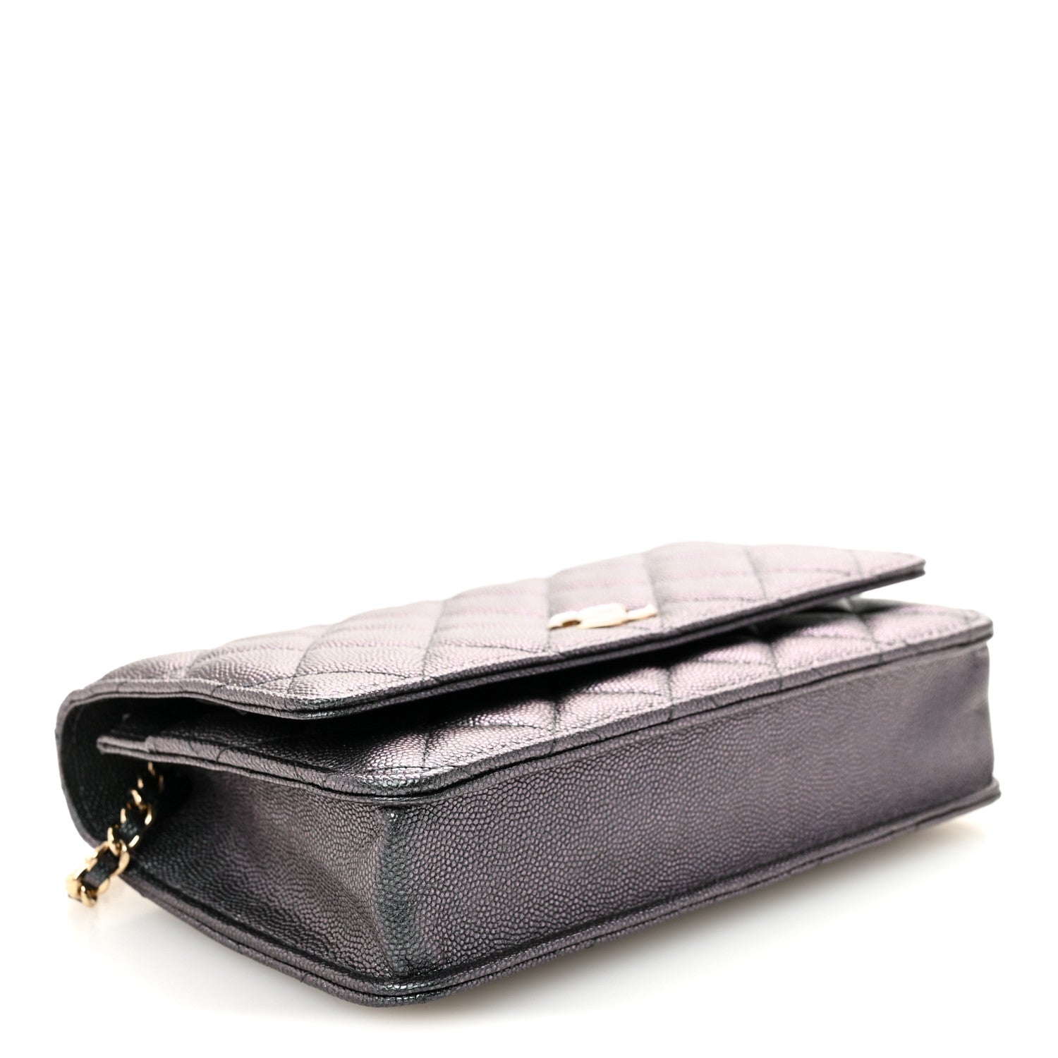 Iridescent Caviar Quilted Wallet On Chain WOC Green