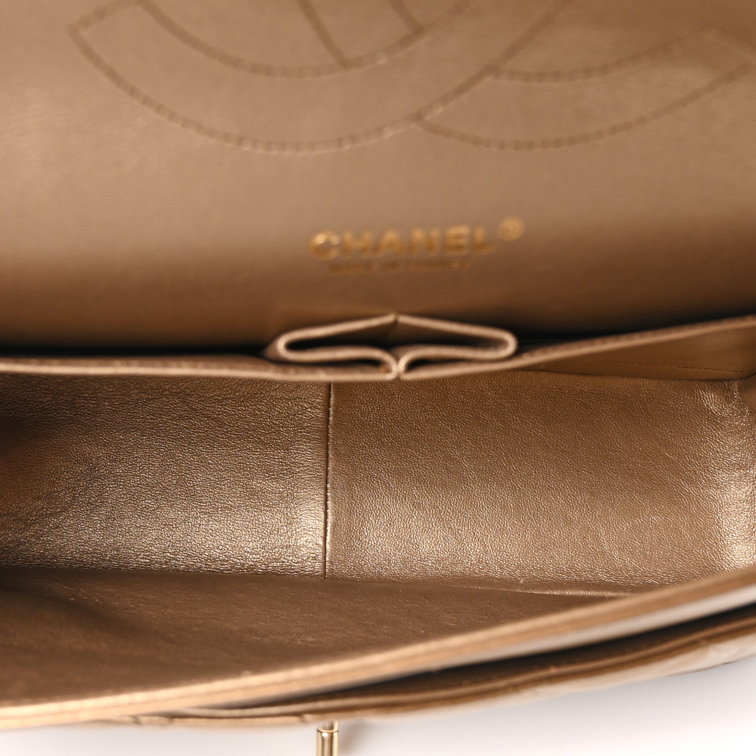 Metallic Lambskin Quilted Jumbo Double Flap Khaki
