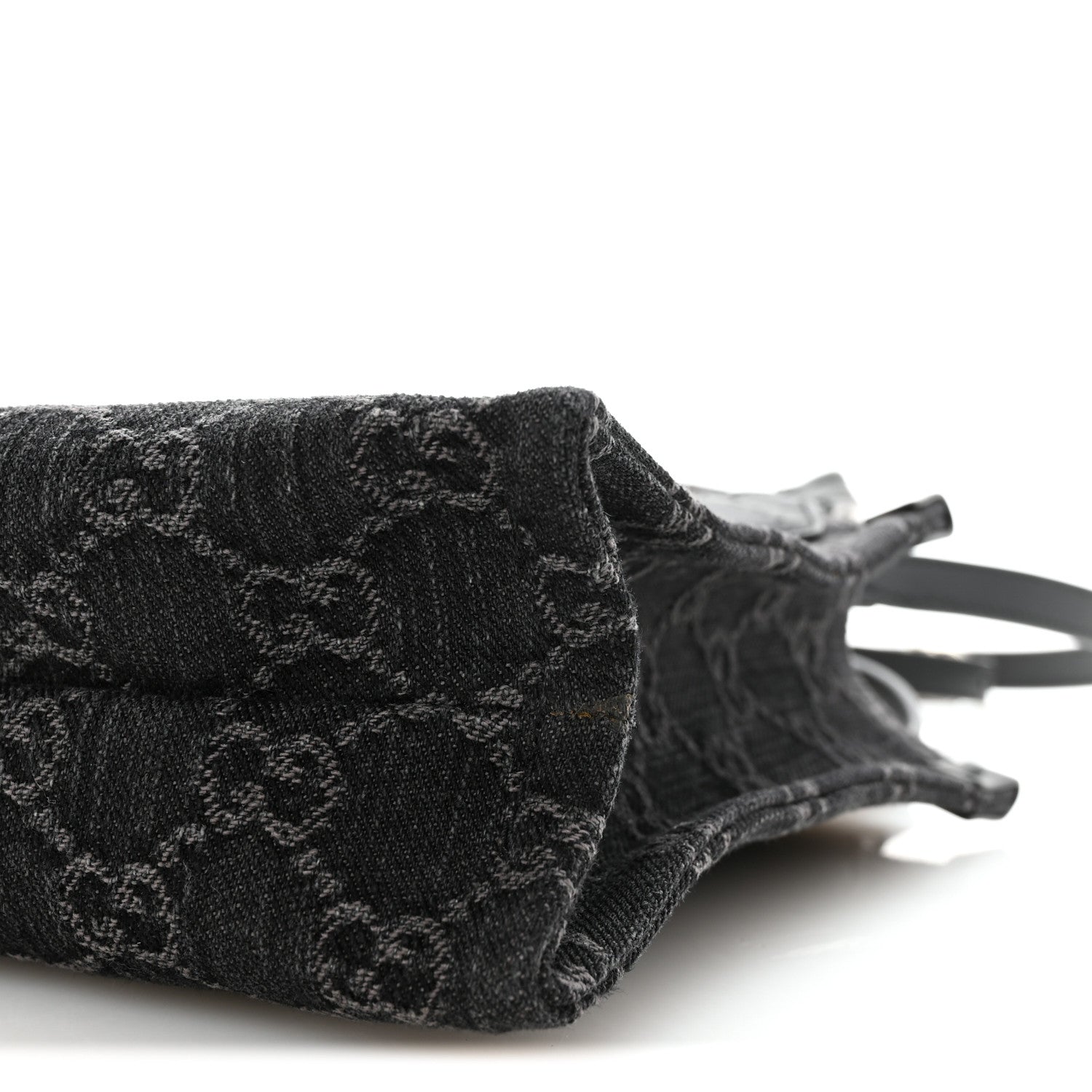 Denim Cuoio Harness GG Monogram Mini Ophidia Tote Bag  Black Medium Grey