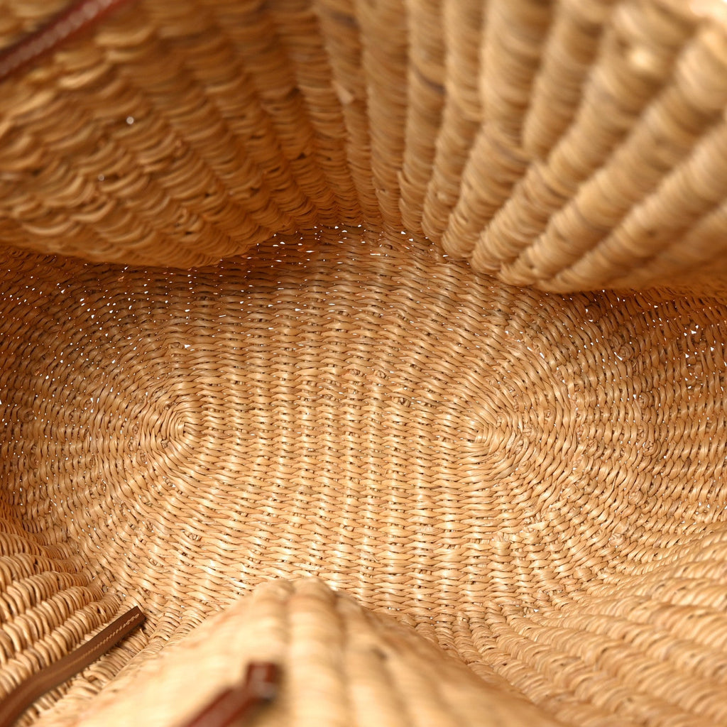 Calfskin Raffia Paulas Ibiza Small Shell Basket Tote Bag Natural Tan