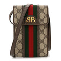 X BALENCIAGA BB Supreme Monogram Web Ophidia Phone Crossbody Bag Beige New Acero