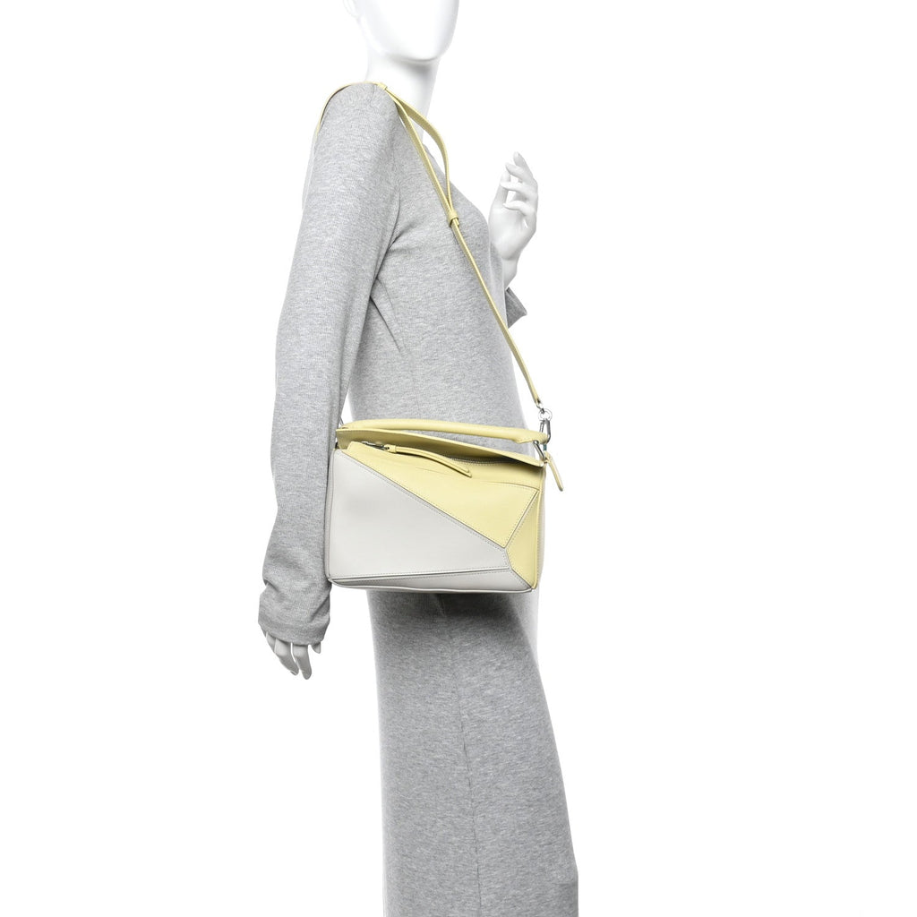 X ALBERS Nappa Calfskin Small Puzzle Bag Pale Grey Light Citrine