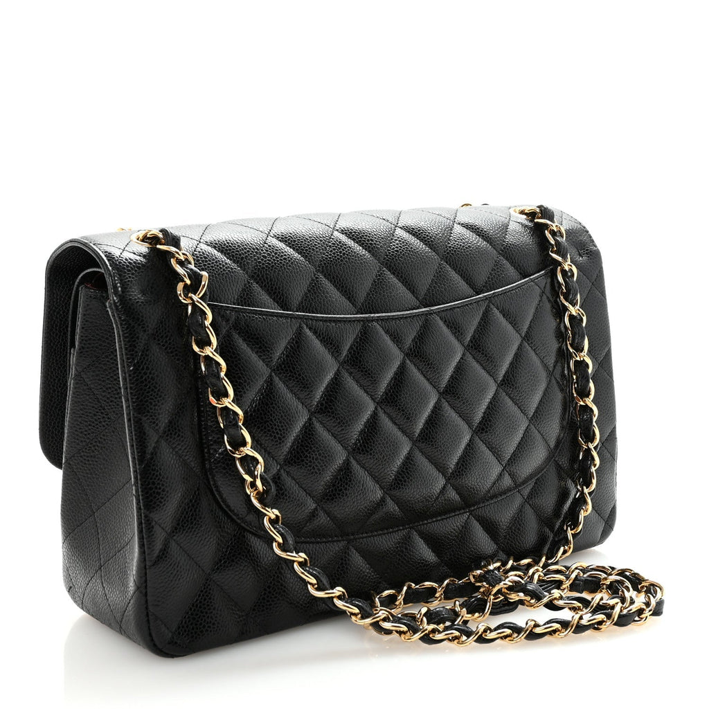 Caviar Quilted Jumbo Double Flap Black