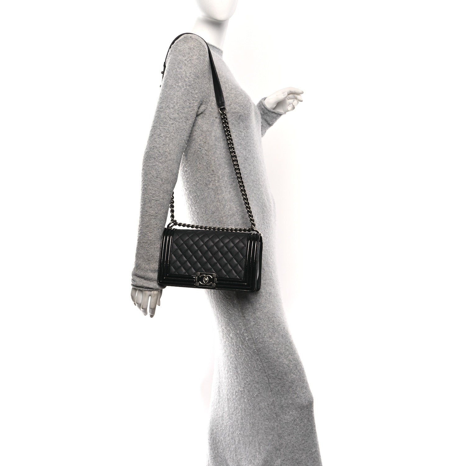 Goatskin Quilted Patent Medium Duo Boy Flap Black