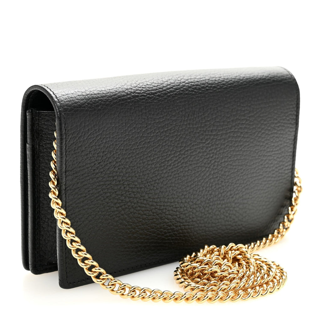 Calfskin Mini GG Marmont Chain Wallet Black