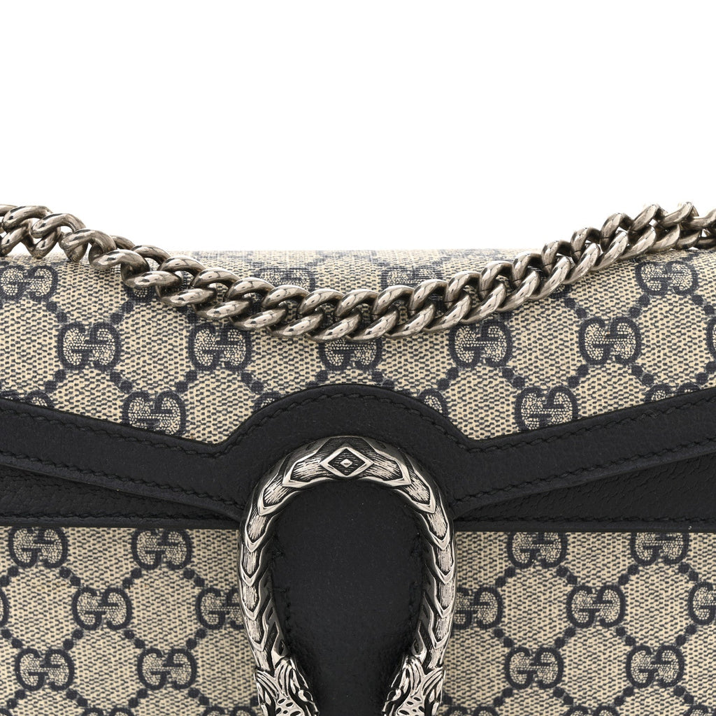 GG Supreme Monogram Textured Dollar Calfskin Small Rectangular Dionysus Shoulder Bag Beige Blue
