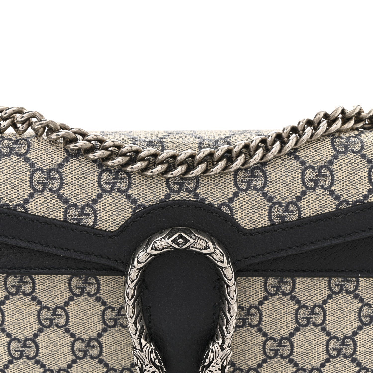 GG Supreme Monogram Textured Dollar Calfskin Small Rectangular Dionysus Shoulder Bag Beige Blue
