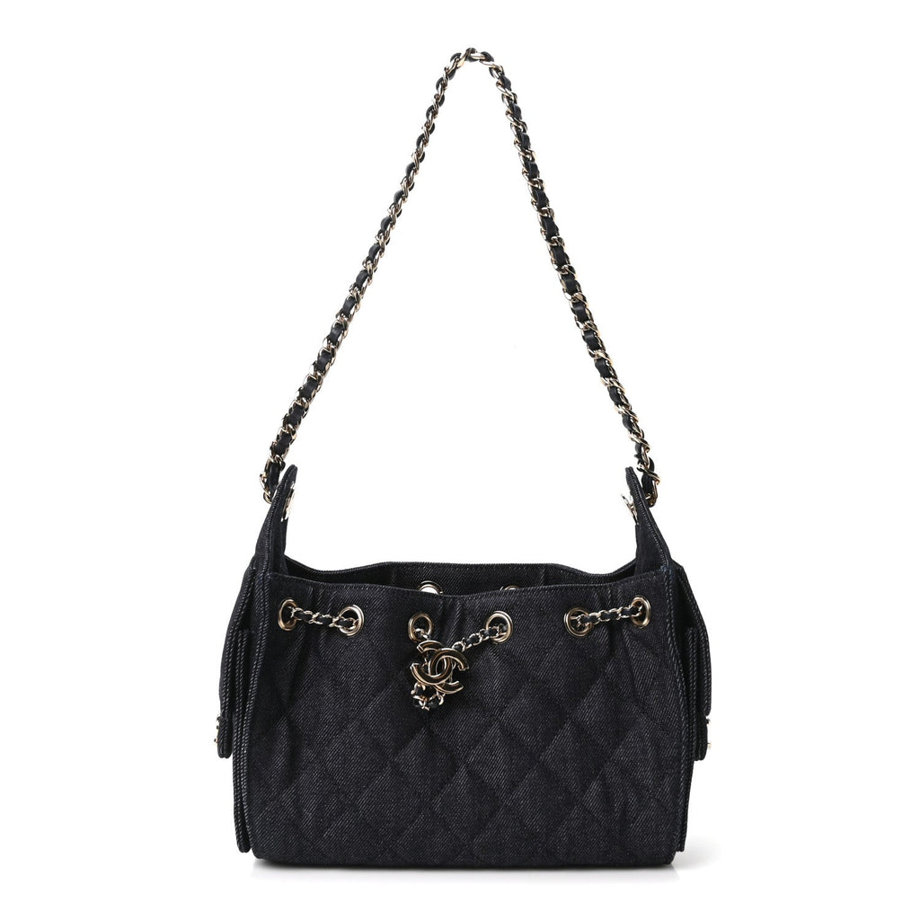 Denim Quilted Mini Chanel 25 Handbag Dark Blue