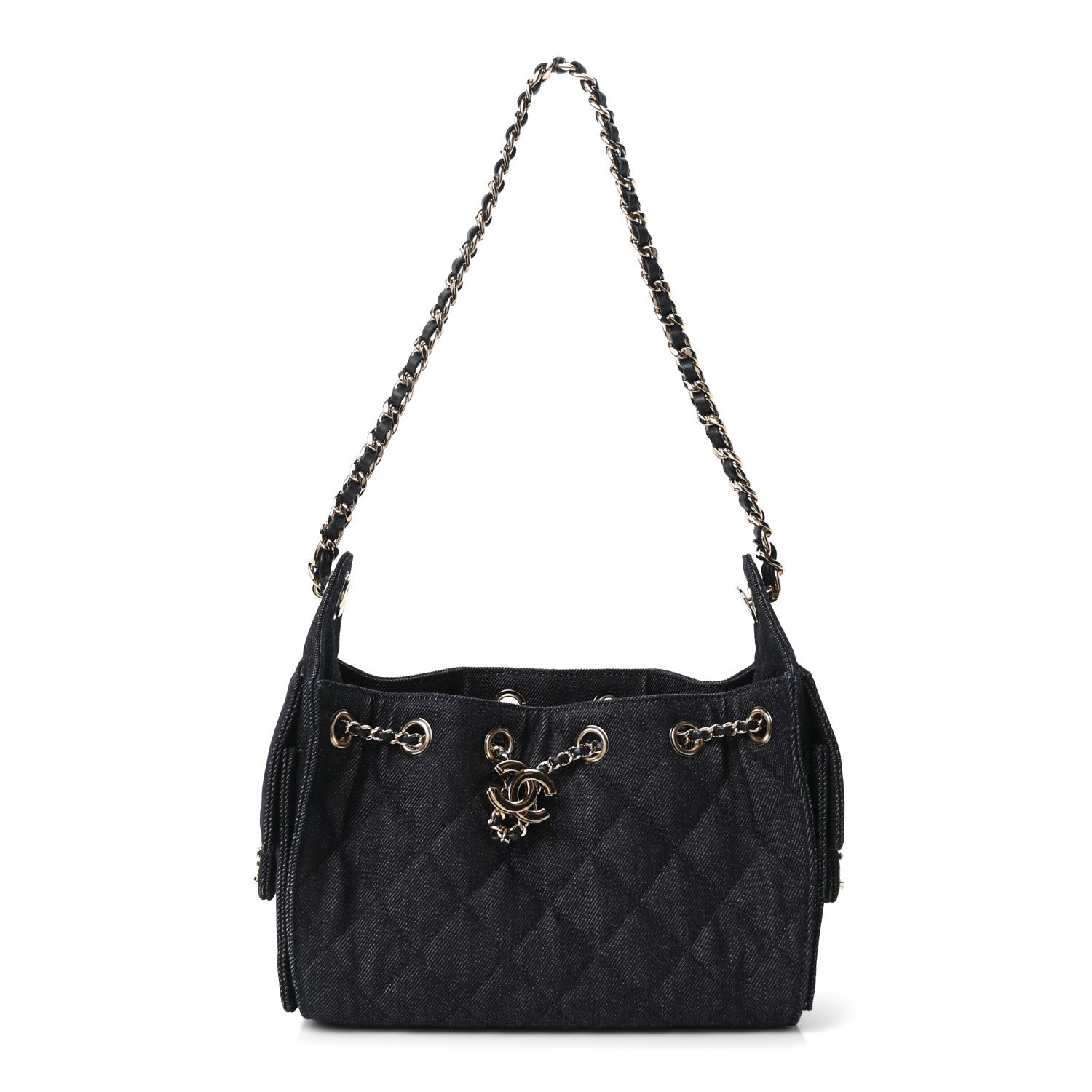 Denim Quilted Mini Chanel 25 Handbag Dark Blue