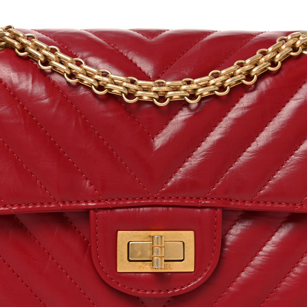 Aged Calfskin Chevron Quilted 2.55 Reissue Mini Flap Dark Red