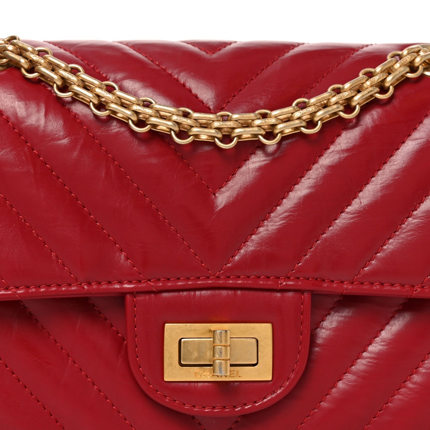 Aged Calfskin Chevron Quilted 2.55 Reissue Mini Flap Dark Red