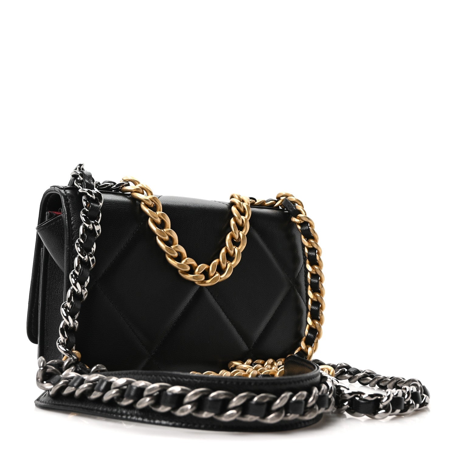 Lambskin Quilted Chanel 19 Wallet On Chain WOC Black
