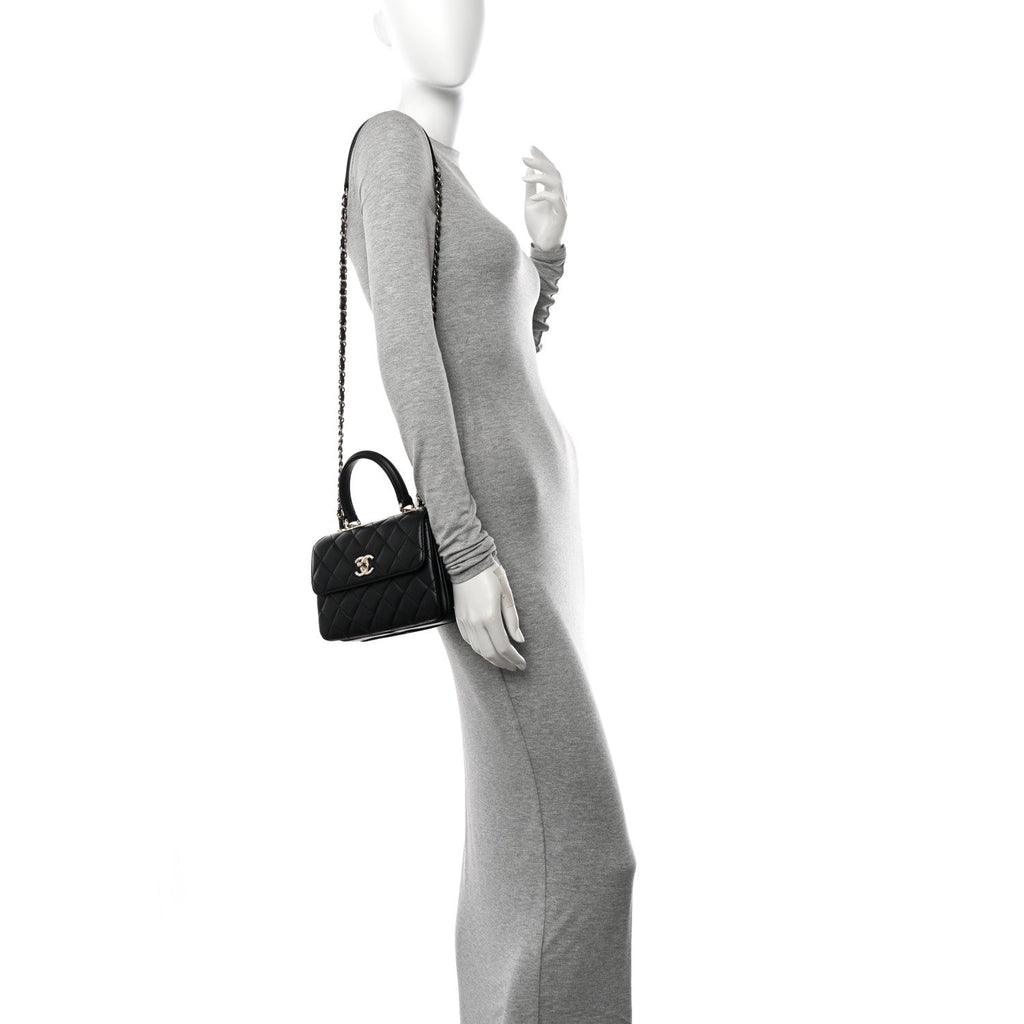 Lambskin Quilted Mini Trendy CC Dual Handle Flap Bag Black
