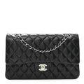 Lambskin Quilted Medium Double Flap Black
