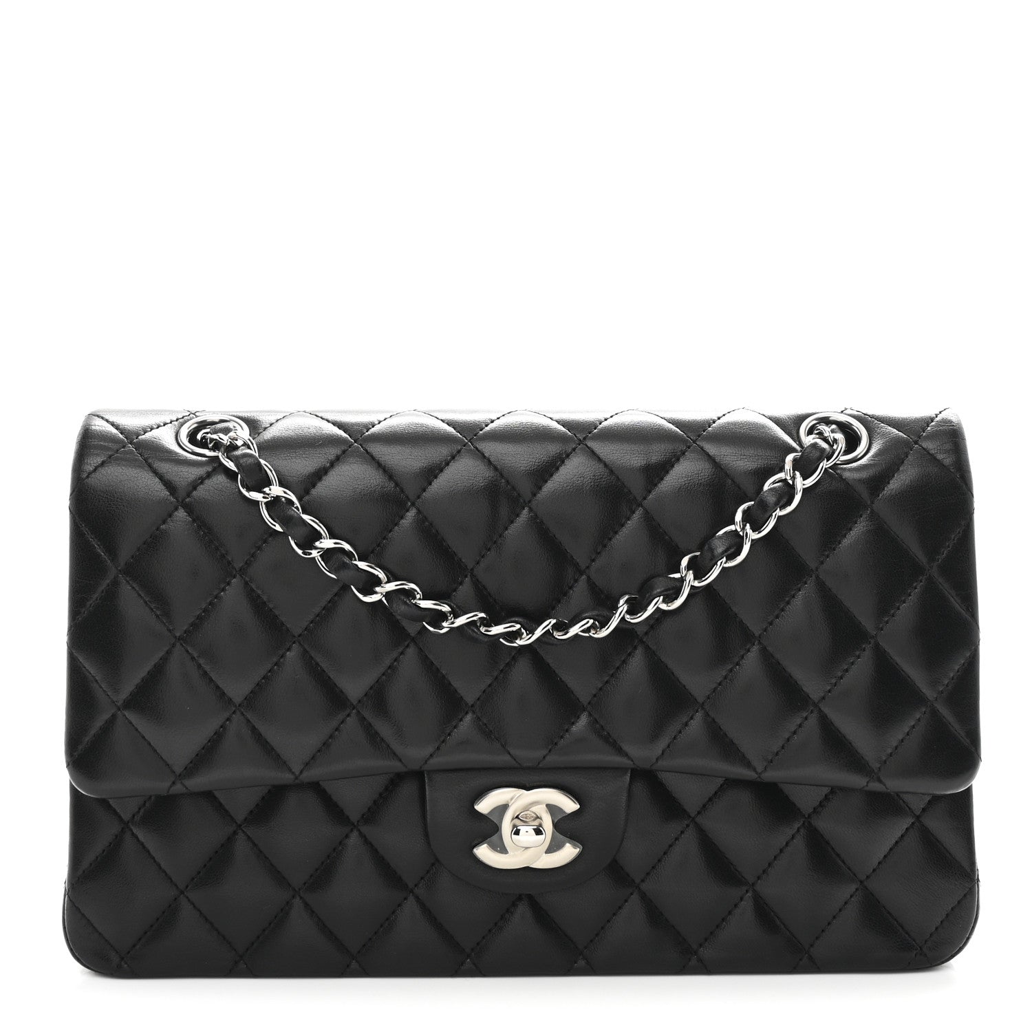 Lambskin Quilted Medium Double Flap Black